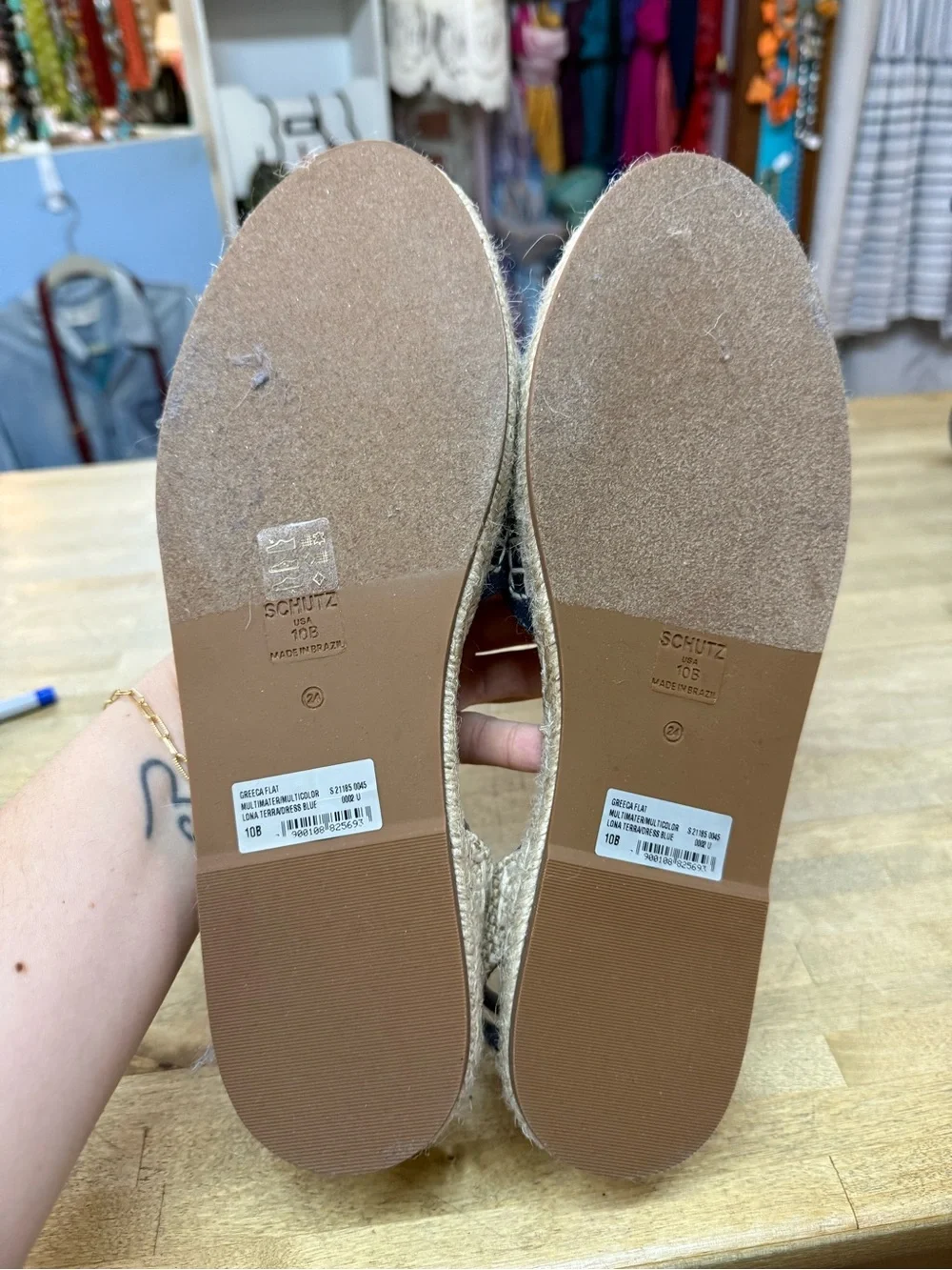 SCHUTZ Greeca Navy Canvas Espadrille Ankle-Strap Flats Sz 10